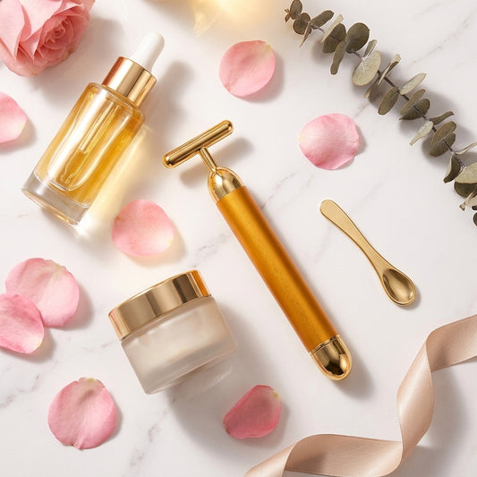 24K Gold Electric Facial Massage Roller Bar — Vibrating T-Shape Beauty Bar for Face Lifting, Skin Tightening, Anti-Wrinkle & V-Face Contouring | Battery Powered