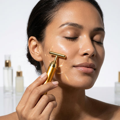 24K Gold Electric Facial Massage Roller Bar — Vibrating T-Shape Beauty Bar for Face Lifting, Skin Tightening, Anti-Wrinkle & V-Face Contouring | Battery Powered