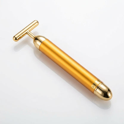 24K Gold Electric Facial Massage Roller Bar — Vibrating T-Shape Beauty Bar for Face Lifting, Skin Tightening, Anti-Wrinkle & V-Face Contouring | Battery Powered