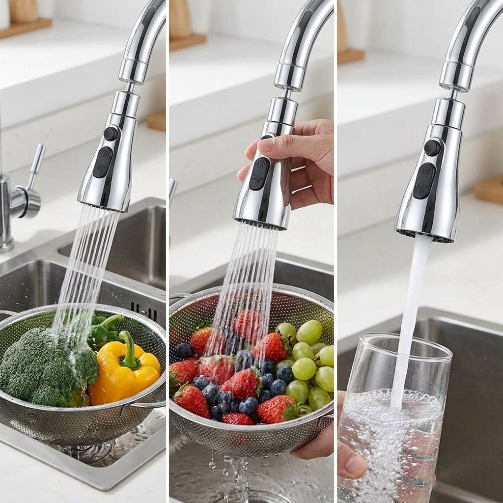 3-Mode Kitchen Sink Faucet Sprayer Head — 360° Rotatable Tap Aerator with Pressurized Blade, Wide Spray & Soft Stream | Universal Fit | Chrome ABS