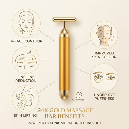 24K Gold Electric Facial Massage Roller Bar — Vibrating T-Shape Beauty Bar for Face Lifting, Skin Tightening, Anti-Wrinkle & V-Face Contouring | Battery Powered