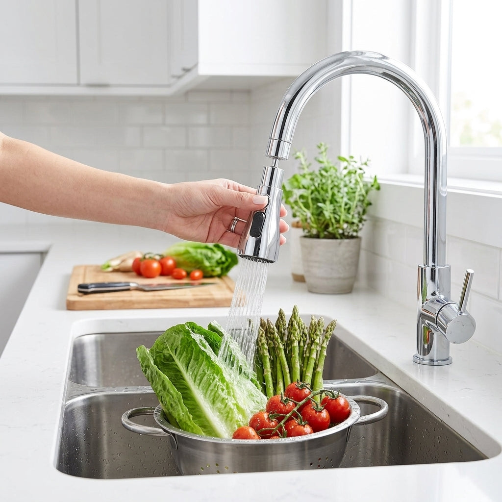 3-Mode Kitchen Sink Faucet Sprayer Head — 360° Rotatable Tap Aerator with Pressurized Blade, Wide Spray & Soft Stream | Universal Fit | Chrome ABS