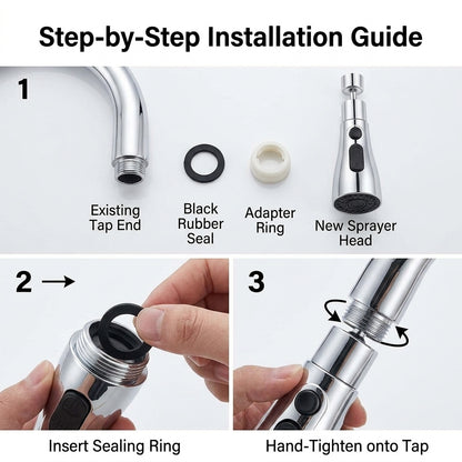 3-Mode Kitchen Sink Faucet Sprayer Head — 360° Rotatable Tap Aerator with Pressurized Blade, Wide Spray & Soft Stream | Universal Fit | Chrome ABS